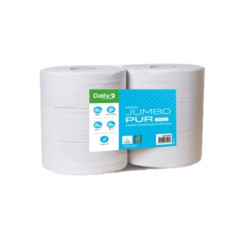 Papier toilette maxi jumbo blanc, 350 m, 2 plis