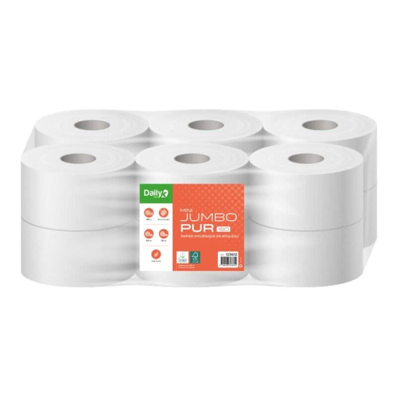 Papier toilette mini jumbo blanc, 180 m, 2 plis