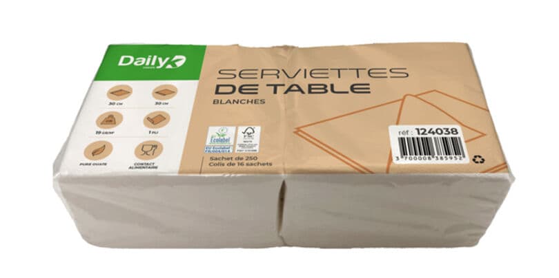 Serviettes de table blanches 30 × 30 cm, 1 pli